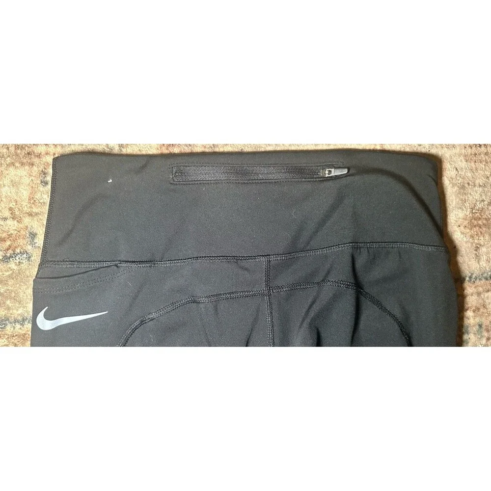Nike Womens Black Running Leggings Cropped Fast Dri Fit Mesh Panel Size M